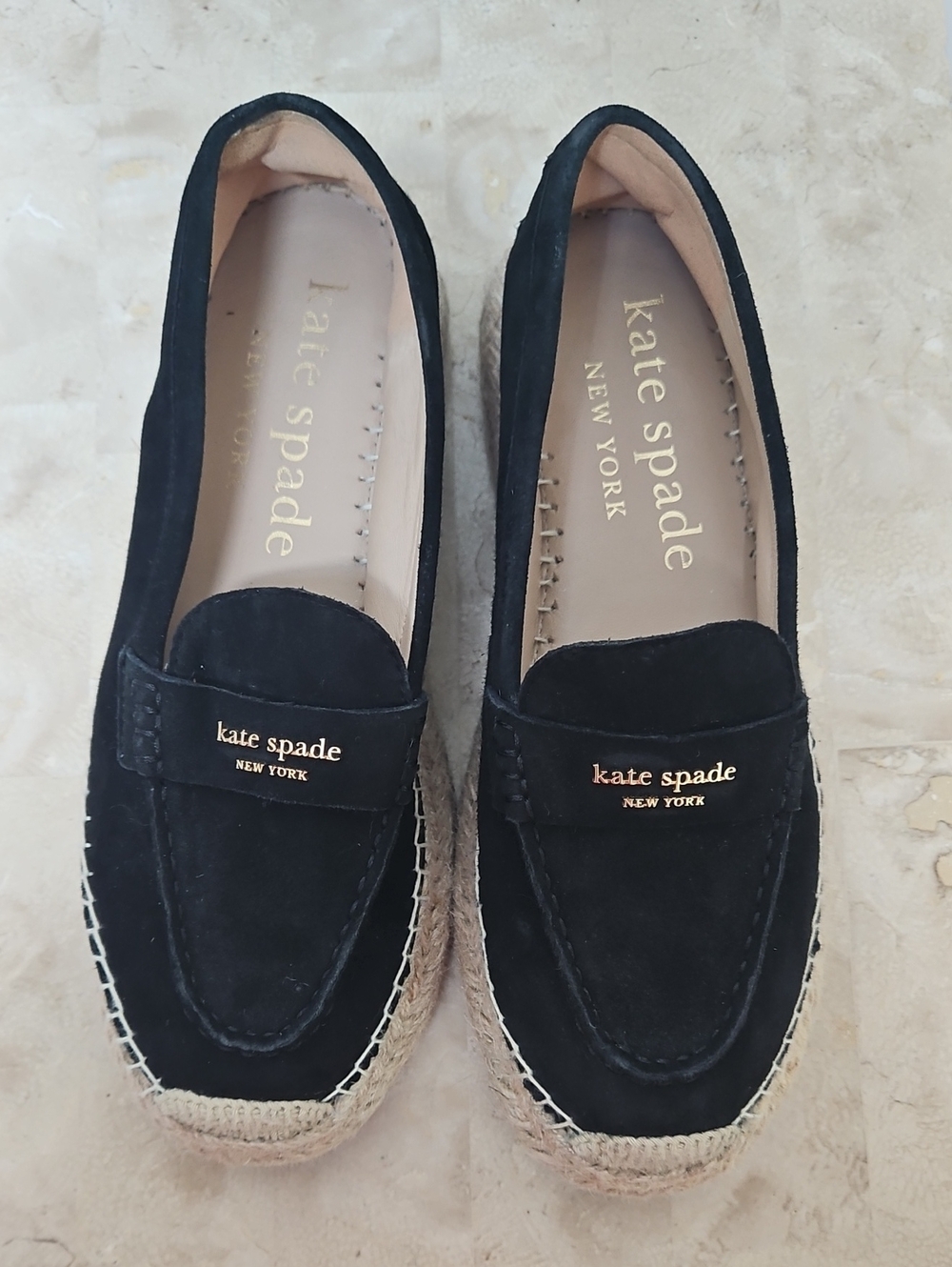kate spade Black Suede Espadrille Mules
